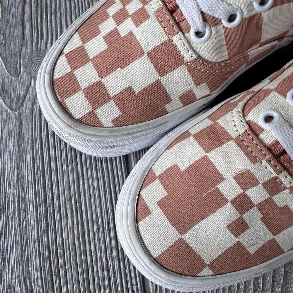 Vans Authentic Platform Sneakers Tan Checker Pixel Low Top Womens 7.5 Stacked - Picture 8 of 11